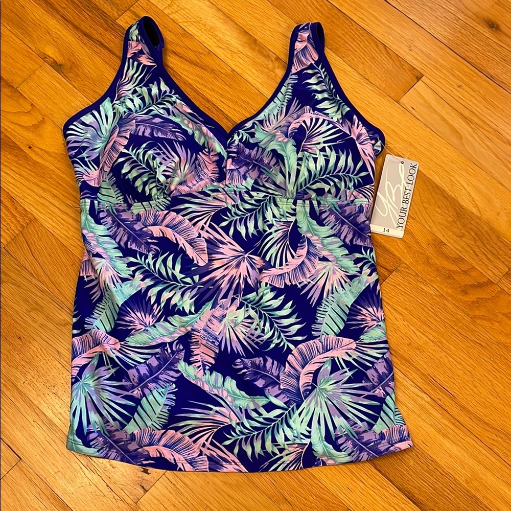 YBL Your Best Look Swim Tankini. Size 14. Adjustable Straps. Tropical Print NWT!